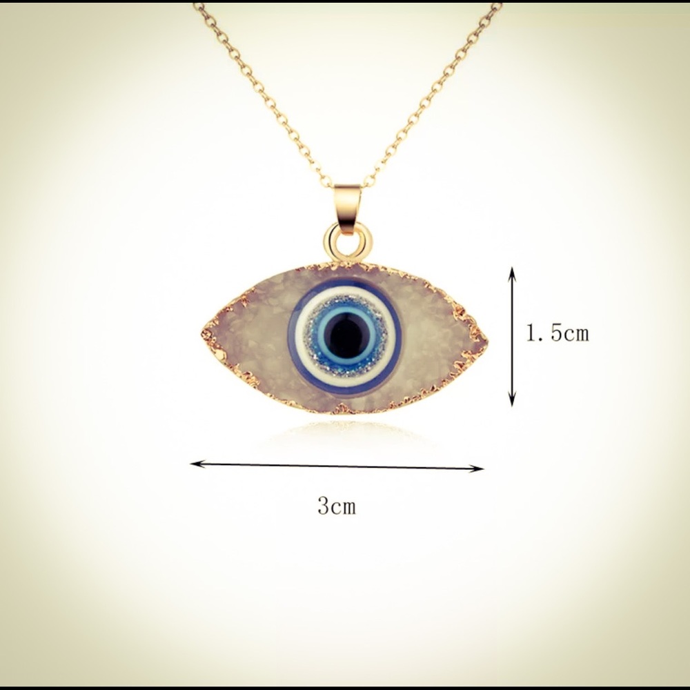 🆕 Blue Evil Eye Druzy Stone Necklace Quartz - Picture 6 of 9